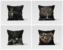 Music Clef Printed Cushion Cover/Musician Instrument Pillow Case/Musical Case/Singing Black Housewarming Gift For Musician