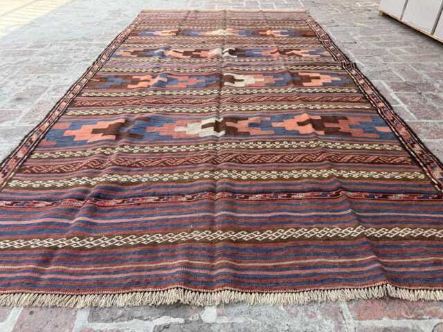 4x9 Hand-Knotted Afghan Wool Kilim - Colorful Tribal Flatweave Rug Boho Geometric Accent For Modern Or Rustic Interiors Gift - image 1