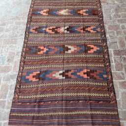 4x9 Hand-Knotted Afghan Wool Kilim - Colorful Tribal Flatweave Rug Boho Geometric Accent For Modern Or Rustic Interiors Gift - thumbnail 3