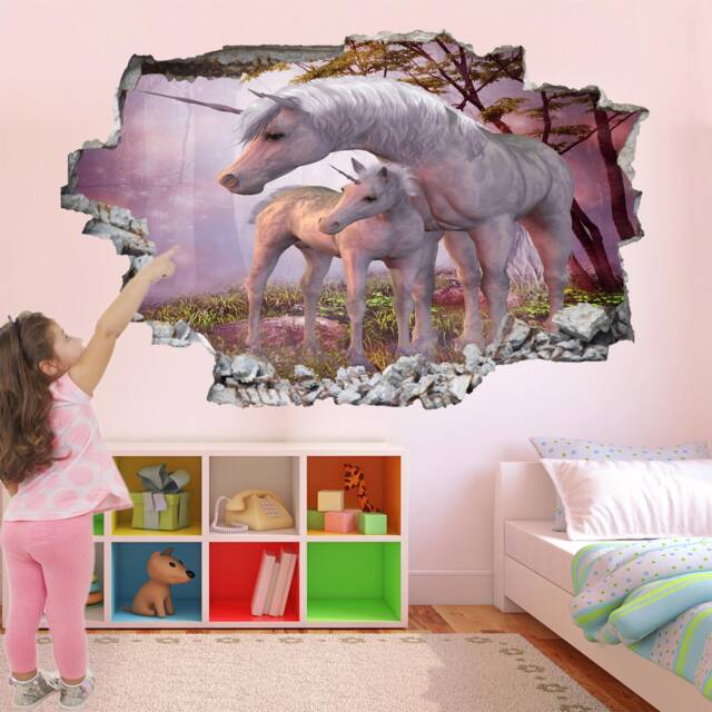 Unicorn Fairy Forest Wall Decal, Kids Bedroom Decor - image 1