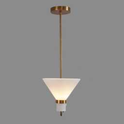 Mid-Century Modern Brass Chandelier Two Glass Cone Shade Pendant Light - thumbnail 2