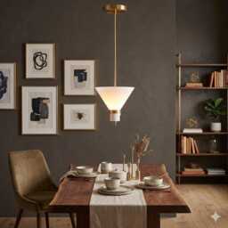 Mid-Century Modern Brass Chandelier Two Glass Cone Shade Pendant Light - thumbnail 3
