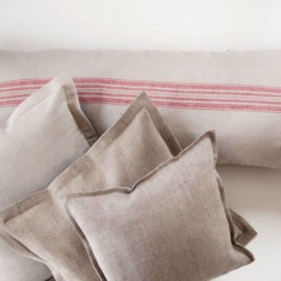 Linen Lumbar Pillow Cover French Farmhouse Style With Red Stripes - thumbnail 3