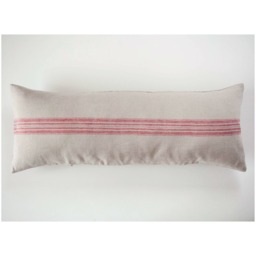 Linen Lumbar Pillow Cover French Farmhouse Style With Red Stripes - thumbnail 1