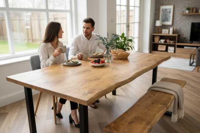 Industrial Steel Vertical Leg Live Edge Rustic Dining Table - image 1