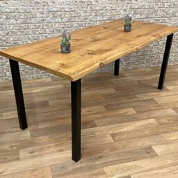 Industrial Steel Vertical Leg Live Edge Rustic Dining Table - thumbnail 4