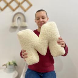 Ivory Boucle Letter Pillow Personalized Faux Fur Alphabet Cushion - thumbnail 1