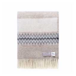 Mita Wool Throw - Woven From Pure Beige & Grey Stripes With Fringe Edge - thumbnail 1