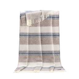 Mita Wool Throw - Woven From Pure Beige & Grey Stripes With Fringe Edge - thumbnail 2