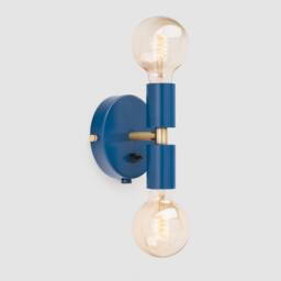 Liam Mini Plug-In Wall Sconce Navy Blue On/Off Switch Mid Century Modern Bedside Lamp Raw Brass - thumbnail 3