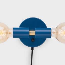 Liam Mini Plug-In Wall Sconce Navy Blue On/Off Switch Mid Century Modern Bedside Lamp Raw Brass - thumbnail 2