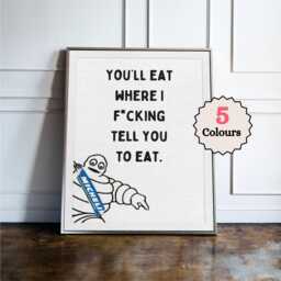 Funny Michelin Man Kitchen Print, Retro Wall Art, Sweary Food Poster, Restaurant Style Decor, Chef Gift - thumbnail 1