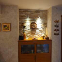 Mistral Ship Wheel Nautic Clock Massive Wooden Intarsia Made From 2 Sorts Of Wood Walnut & Maple - thumbnail 3