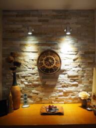 Mistral Ship Wheel Nautic Clock Massive Wooden Intarsia Made From 2 Sorts Of Wood Walnut & Maple - thumbnail 1