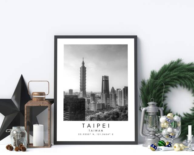 Taipei Cityscape Print Minimalist Black & White Taiwan Wall Art - image 1