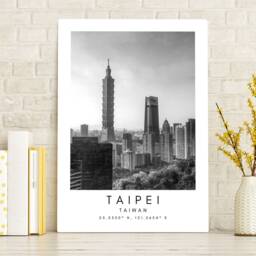Taipei Cityscape Print Minimalist Black & White Taiwan Wall Art - thumbnail 2