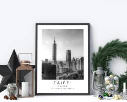 Taipei Cityscape Print Minimalist Black & White Taiwan Wall Art - thumbnail 1