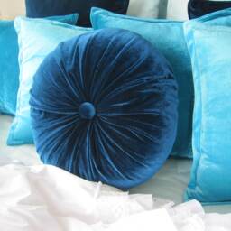 Handmade Velvet Round Pillow - Decorative Throw Cushion, French Country Decor - thumbnail 3