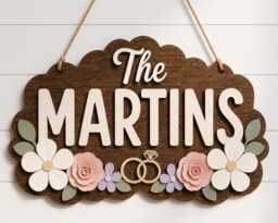 Custom Wooden Wedding Name Plaque, Floral Last Wall Decor, Newlywed Gift - thumbnail 1
