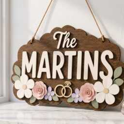 Custom Wooden Wedding Name Plaque, Floral Last Wall Decor, Newlywed Gift - thumbnail 2