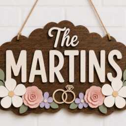 Custom Wooden Wedding Name Plaque, Floral Last Wall Decor, Newlywed Gift - thumbnail 4