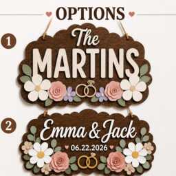 Custom Wooden Wedding Name Plaque, Floral Last Wall Decor, Newlywed Gift - thumbnail 3