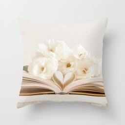 Flower Pillow Case - Book Cover White Rose Heart 16x16 18x18 20x20 - thumbnail 1