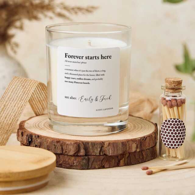 Personalised Gift For Couple With Names Forever Starts Here Candle Romantic Wedding Engagement Keepsake Bride & Groom Newlywed - image 1