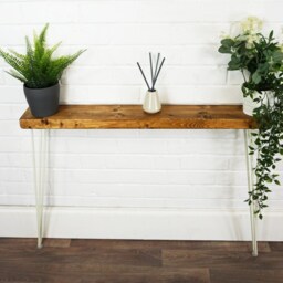 Rustic Console Table Slimline With White Hair Pin Legs - Reclaimed Timber Style Solid Wood Furniture - thumbnail 2