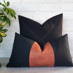 Terracotta & Black Color Block Lumbar Pillow Cover - thumbnail 2