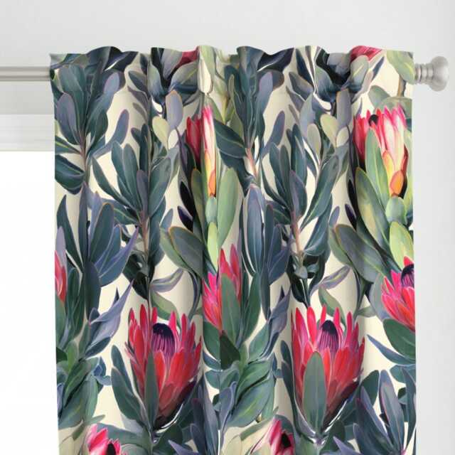 Floral Curtain Panel - Tropical Garden Vintage Inspired Botanical Custom Painted Protea Extra Large By Micklyn - image 1