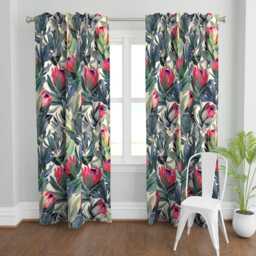 Floral Curtain Panel - Tropical Garden Vintage Inspired Botanical Custom Painted Protea Extra Large By Micklyn - thumbnail 2