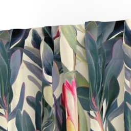 Floral Curtain Panel - Tropical Garden Vintage Inspired Botanical Custom Painted Protea Extra Large By Micklyn - thumbnail 3