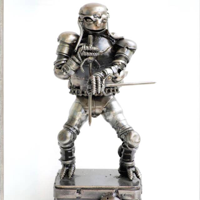 Turtle Boy Scrap Metal Sculpture, Handmade Recycled Steel Art, Unique Anniversary Gift For Him - image 1