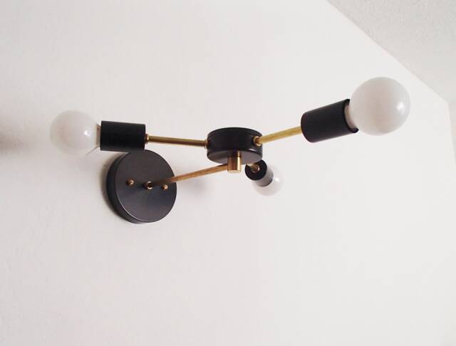Three Arm Extended Sconce - Brass Wall Light Pinwheel Modern Entryway Kitchen Lighting Bedroom Bathroom Ul Listed - image 1