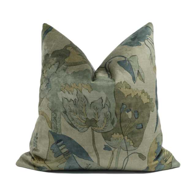 Gp & J Baker - California Velvet Denim/Mole Sumptuous Floral Botanical Designer Cushion Cover Luxury Throw Pillow Handmade Home - image 1