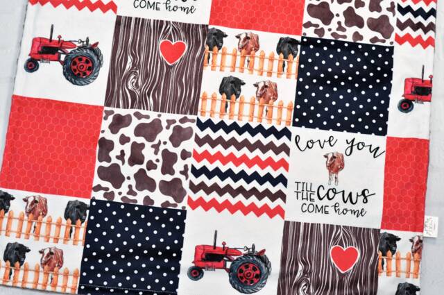 Farm Life Minky Baby Blanket Tractor-Personalized Animal Personalized Cow - Cow Boy-Farm Nursery - image 1