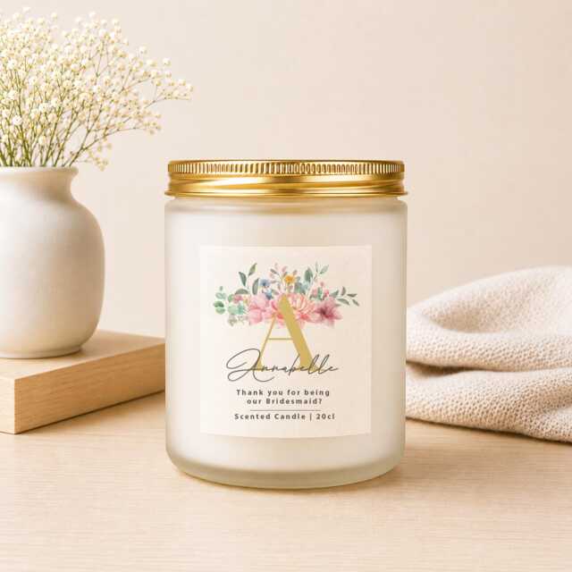Personalized Bridesmaid Candle, Floral Initial, Thank You Gift - image 1