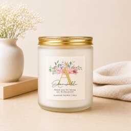 Personalized Bridesmaid Candle, Floral Initial, Thank You Gift - thumbnail 1