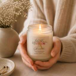 Personalized Bridesmaid Candle, Floral Initial, Thank You Gift - thumbnail 3