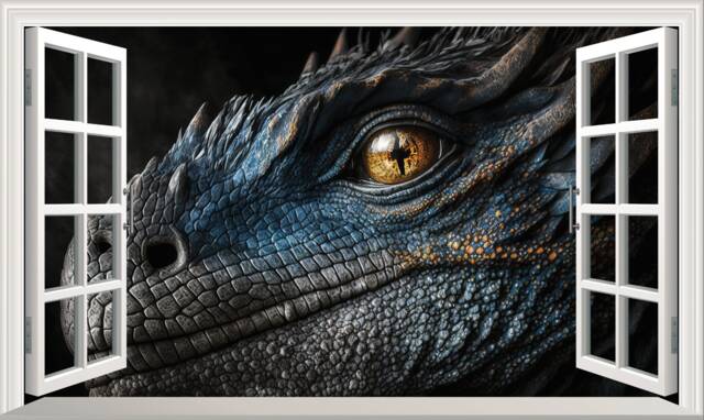Fantasy Dragon Magic Window Design Self Adhesive Sticker Wall Decal Print Graphic Poster Various Size Options/Finishes - image 1
