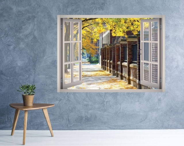 Autumn Trees City Window 3D Wall Decal Art Removable New York Landscape Wallpaper Mural Sticker Vinyl Home Decor