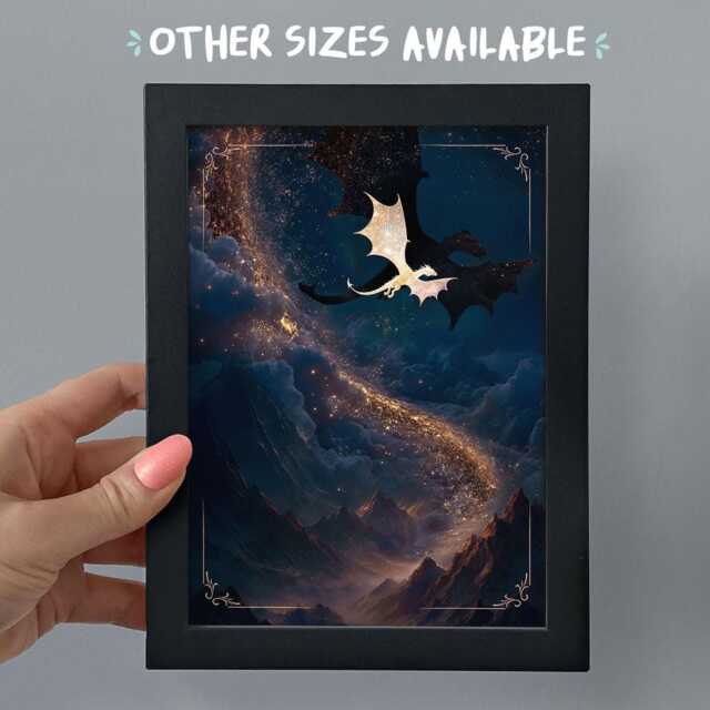 Framed Fourth Wing Bookshelf Decor, Bookish Dragons Art Print, Romantasy Smut Gift, Tairn & Andarna - image 1