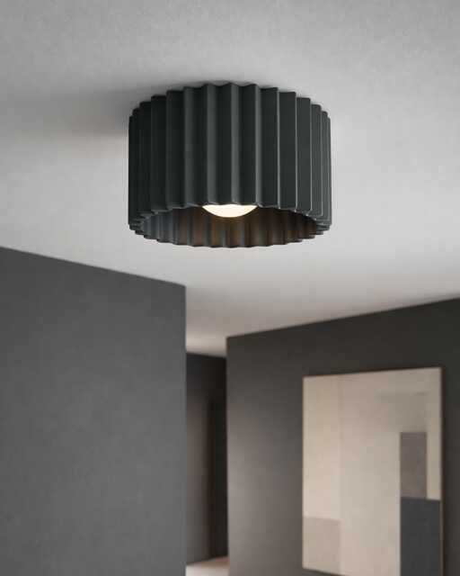 Large Syracuse - Ceramic Flush Mount Ceiling Light Handmade Minimalist Fixture in Shadow Charcoal Gray - image 1