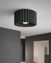 Large Syracuse - Ceramic Flush Mount Ceiling Light Handmade Minimalist Fixture in Shadow Charcoal Gray - thumbnail 1