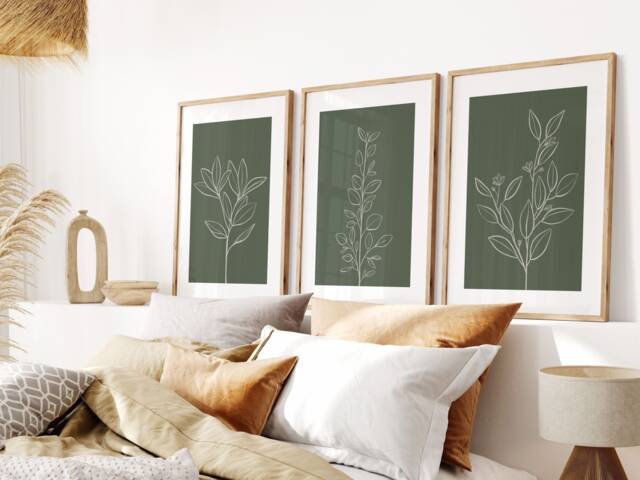 Sage Green Botanical Line Art Prints - Set Of 3 - Digital Files - image 1