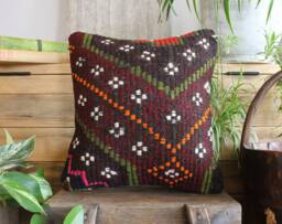 40cm - 16Inch Handwoven Kilim Pillow Cover - Maroon Green Full Thick Weave