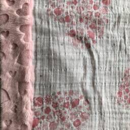 "Handmade Modern Baby Minky Blanket Printed Pink Hearts in Hearts Gray ""Metallic" - thumbnail 3
