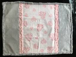 "Handmade Modern Baby Minky Blanket Printed Pink Hearts in Hearts Gray ""Metallic"