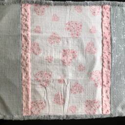"Handmade Modern Baby Minky Blanket Printed Pink Hearts in Hearts Gray ""Metallic" - thumbnail 2
